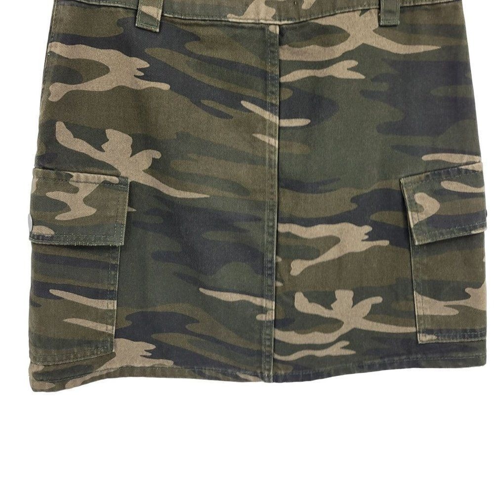 Top Shop Army Green Camo Mini Skirt Sz 6 Denim Cargo Military Streetwear Grunge - Picture 12 of 13